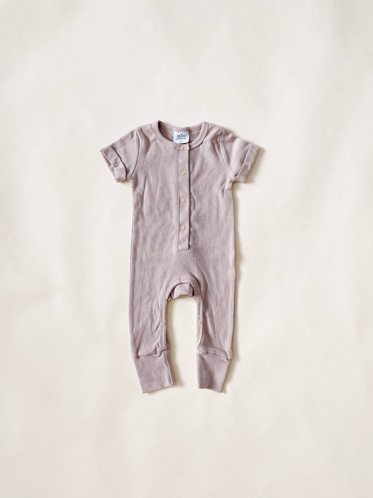 Ribbed Henley Romper - Taupe